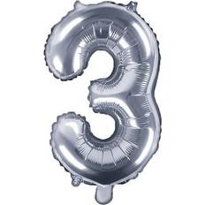 PartyDeco Foil Balloon Number 3 35cm Silver