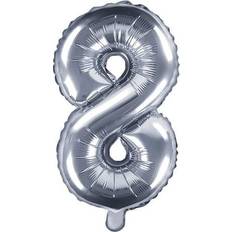 PartyDeco Foil Balloon Number 8 35cm Silver