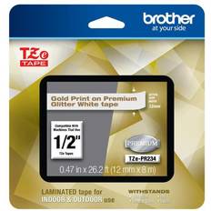 Gold Label Makers & Labeling Tapes Brother TZe Premium Glitter Laminated Tape, 1/2" x 26-3/16' Gold Ink/White Tape