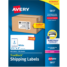 Labels Avery TrueBlock Laser Shipping Label, 2 1/2" x 4" White, 8 Labels/Sheet, 100Sheets/Box (5817) White