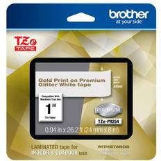 Gold Label Makers & Labeling Tapes Brother TZe Premium Glitter Laminated Tape, 15/16" x 26-3/16' Gold Ink/White Tape