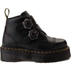 Platform - Women Ankle Boots Dr. Martens Devon Flower Buckle Leather Platform Boots - Black Milled Nappa