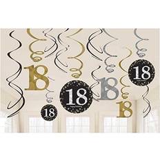 Tourbillons Amscan 9900558 18th Birthday Gold Celebration Hanging Swirls Decorations 12 Pack