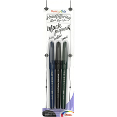 Pennarelli a pennello Pentel XSESP15/3 Brush Sign Pen Pigment "Black Ink Edition" Calligraphy Pen with Flexible Brush Tip, Blister Card with 3 Line