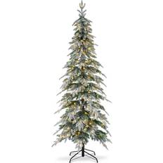 7.5 ft pre lit pencil christmas tree GlitzHome 7.5 ft. Pre-Lit Flocked Pencil Spruce Artificial Christmas Tree 90"