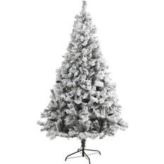 Interior Details Nearly Natural 7 ft. Flocked White River Mountain Pine Artificial with Pinecones Christmas Tree