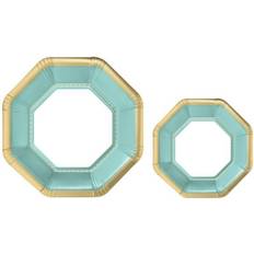 Blue Disposable Plates Amscan 10.25 in. and 7.5 in. Octagonal Robin's Egg Blue Premium Plates Multipack (40-Piece)