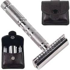 Shaving A1-R 4 piece travel safety razor & leather pouch