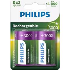 Genopladelige batterier d Philips Rechargable D 2-pak