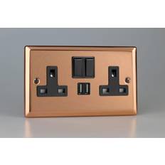 Varilight XY5U2SB.CU Urban Polished Copper 2 Gang Double 13A Switched Plug Socket 2.1A USB