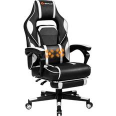 Office chairs with arms Costway White Vinyl Seat Massage Gaming Chairs with Arms