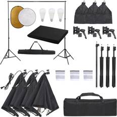 vidaXL Kit de estudio fotográfico con set de luces, fondo y reflector Negro