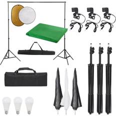 vidaXL Kit de estudio fotográfico con set de luces, fondo y reflector Negro