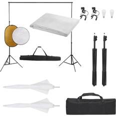 vidaXL Kit de estudio fotográfico con set de luces, fondo y reflector Negro