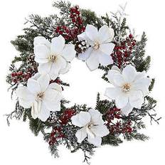 22 in. Snowed Magnolia and Berry Artificial Wreath