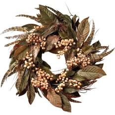 Nearly Natural Feather and Berry Wreath, Green