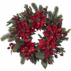Nearly Natural 24-in. Poinsettia and Berry Wreath, Red
