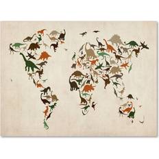 Wall Decor Trademark Fine Art Michael Tompsett 'Dinosaur World Map 2' Canvas 16x24 Inches Wall Decor