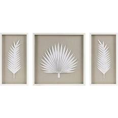 White Framed Art Madison Park Sabal Collection MP95B-0294 3 Piece Set with Three Shade Boxes Three Glass Inlay and Wooden Frame in Off