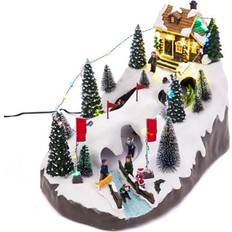 Kurt Adler Motion Led Christmas Skiing Village Decoración 28.2cm