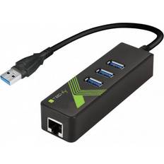 techly USB3.0 Gigabit Ethernet Adapter Converter with 3-Port Hub