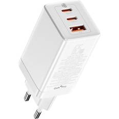 Gan3 Baseus GaN3 Väggladdare USB 65W 2x Typ-C Till Typ-C Kabel Vit