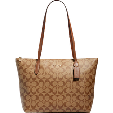 Coach Zip Top Tote in Signature Canvas - Gold/Khaki Saddle 2