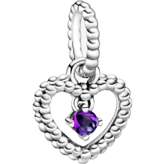 Pandora February Birthstone Heart Dangle Charm - Silver/Purple