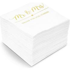 Party Supplies Mr & Mrs Paper Napkins with Gold Foil Details for Weddings (5 x 5 In, 100 Pack)