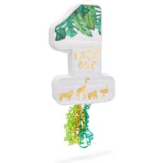 Blue Panda Number 1 Pull String Pinata for Wild One 1st Birthday Zoo Theme (16.5 x 11.6 x 3 in)