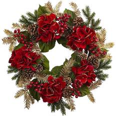 Polyester Decorations Nearly Natural Hydrangea Pine Wreath Decoration