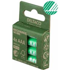 Genopladelig aaa batterier Deltaco Genopladelig AAA-batterier, 1000mAh, 4-pack