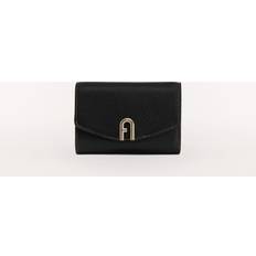 Furla Small black leather wallet with flap, Black.