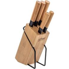Northix Set 5 Coltelli Acciaio Base Bamboo 151357 Coltello da Cucina, Coltello per Pane