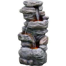 Garden Decorations Teamson Home 40 in. Schist Rock 3-Tier Rock Water Fountain