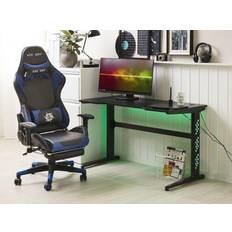 Bureaux de jeu Beliani Bureau Table Gaming Noir Look Plateau Pieds Rétro Eclairage Led Multicolore