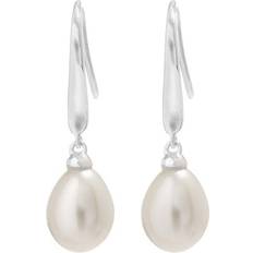 Simply Silver Sterling 925 Freshwater Pearl Cubic Zirconia Sleek Drop Earrings