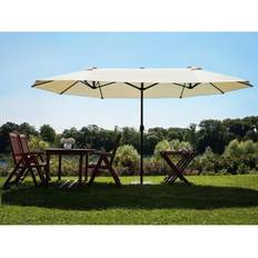 Parasols vente Beliani Parasol De Jardin Double Avec Toile En Tissu Polyester Beige Et Mât En Aluminium Matières Ultra Résistantes Accessoire Idéal Pour Extérieurs