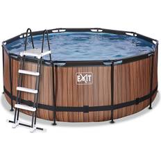 Rund Ovanmark pooler Exit Toys Pool Wood Brun ø360x122cm Inkl. Filterpump