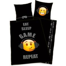 Svarta Bäddset Barnrum MCU Emot!x Eat Sleep Game Bedding 135x200cm