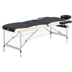 vidaXL Lettino Massaggio Pieghevole 3 Zone in Alluminio Nero e Beige