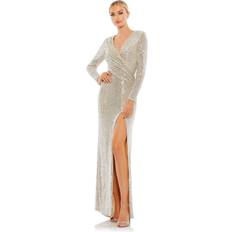 Pink - Women Dresses Mac Duggal Sequin Surplice Neck Gown Nude