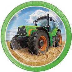 Disposable Plates Creative Converting Party Supplies 8-Count Sturdy Style 7-Inch Paper Dessert Plates, Tractor Time, 7" Multicolor