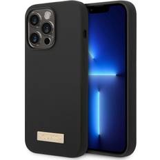 Mobiltilbehør Guess iPhone 14 Pro Max Cover Silicone Metal Plate MagSafe Sort