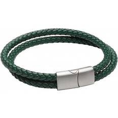 Green - Men Bracelets Fred Bennett Forest Recycled Leather Double Row Bracelet