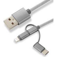 Micro usb 3 CoreParts Mobx-acc-003 Cavo Usb 1 M Micro-usb A Micro-usb B Grigio (3-in-1 Adapters Charging Cable Micro Usb, Usb-c And Lightning Nylon Braided With 3 Separate Connectors 1m Warranty: 12m)