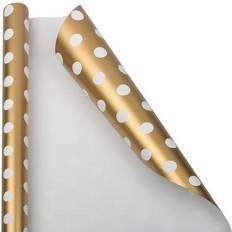 Party Supplies Jam Paper Wrapping 25 Sq Ft 1/Pack Gold with White Polka Dots Gift Wrap