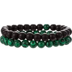 Eye Candy LA Men's Anthony 2-Piece Malachite & Agate Beaded Bracelet Set