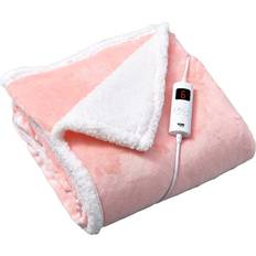 GlamHaus Fleece Heated Throw Blankets Blue, Pink, Brown, Grey, Yellow (160x130cm)