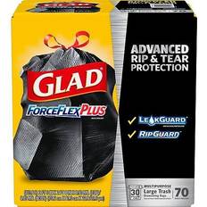 Glad ForceFlexPlus Drawstring Large Trash Bags, 30 gal, Black, 70/Box